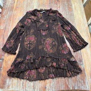 Maurices Brown Orange Purple Paisley Top Medium Flowy Boho Sheer Crinkle